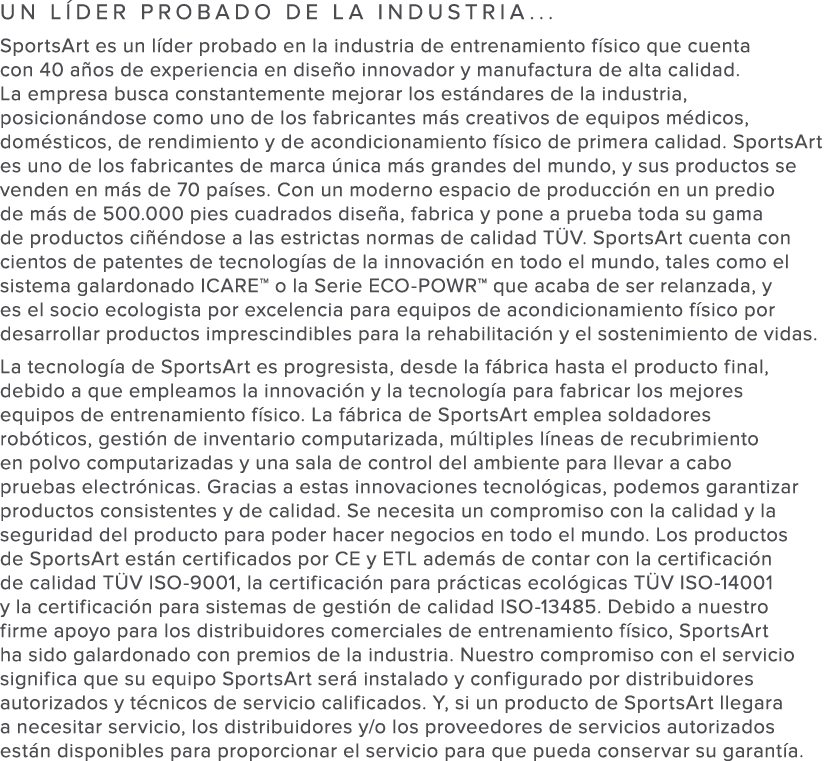 un l der probado de la industria    SportsArt es un l der probado en la industria de entrenamiento f sico que cuenta    