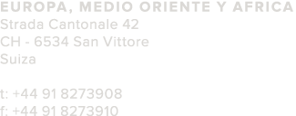 Europa  Medio Oriente y Africa Strada Cantonale 42 CH - 6534 San Vittore Suiza t   44 91 8273908 f   44 91 8273910